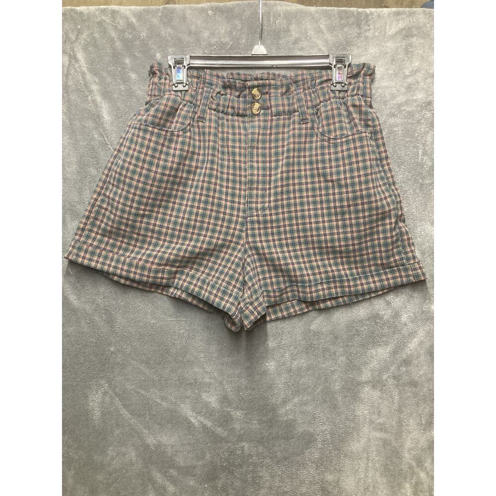 90s American Eagle Plaid Paper Bag Waist High-Rise Shorts 10 Dark Academia Twee